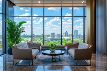 Fototapeta premium Luxury modern office lounge with city view