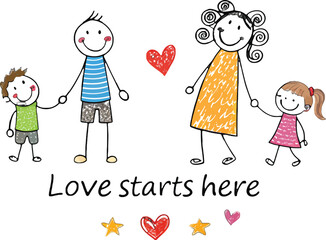 Family Love: A heartwarming cartoon depiction of a loving family, showcasing the bond of togetherness and affection, symbolizing the essence of family.