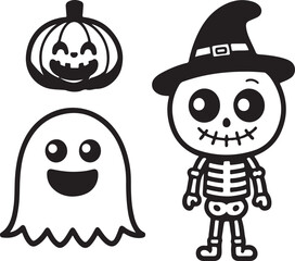 Halloween Ghost and Skeleton Vector Icons Set
