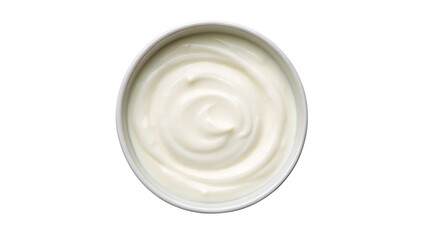 Fresh and Creamy Yogurt in a Bowl top view isolated on transparent Background