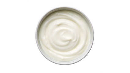Fresh and Creamy Yogurt in a Bowl top view isolated on transparent Background