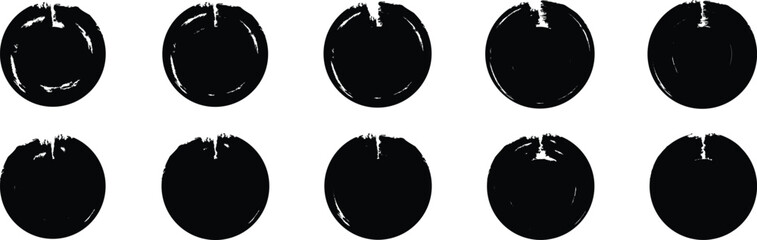Brush strokes vector. Paint, ink brush, brush strokes, brushes, lines, frames, buttons, grungy rough grunge thick paint circle texture. Brush circle set. Brush stroke round frame collection
