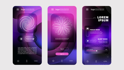 Mobile App UI Design Futuristic and Neon Abstract Gradient Interface.