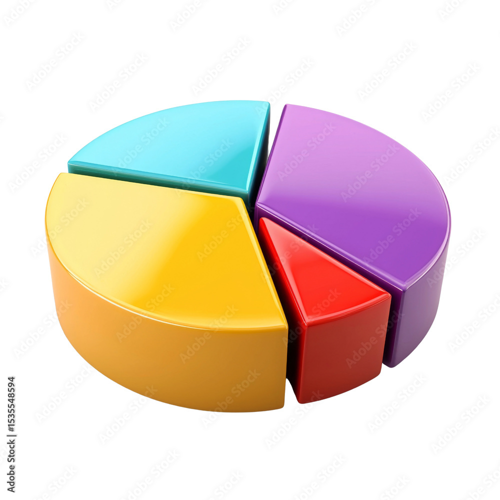 Fototapete Colorful pie chart with segments in various shades, representing data visualization and analysis. This vibrant design is ideal for presentations and reports