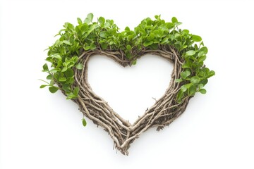 A heart made of branches is on a white background