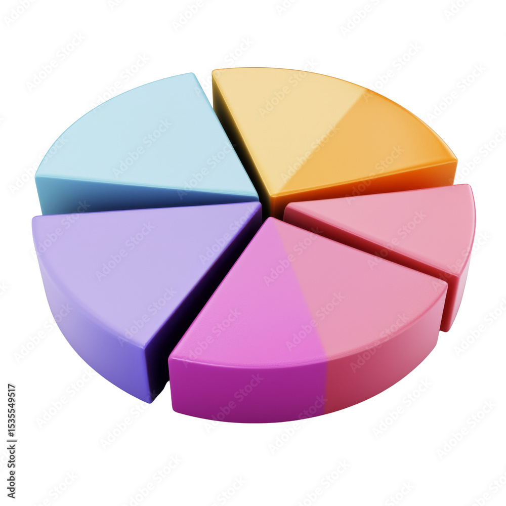 Poster colorful pie chart with five segments representing data distribution. segments are in shades of blue