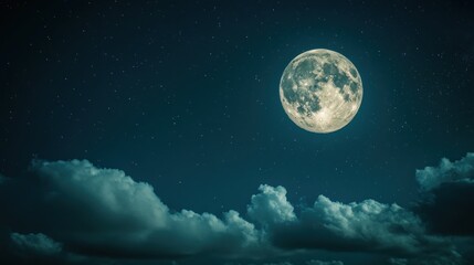 Mystical moonlit night with clouds and stars creating a serene atmosphere