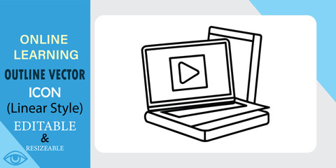 Online Education Illustration with Notebook and Learning Video Play