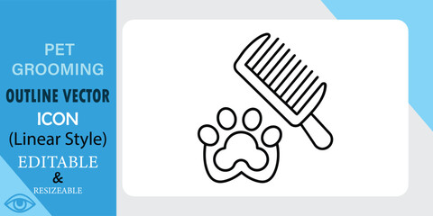 Pet Grooming Linear Icon Style With Comb and Paw