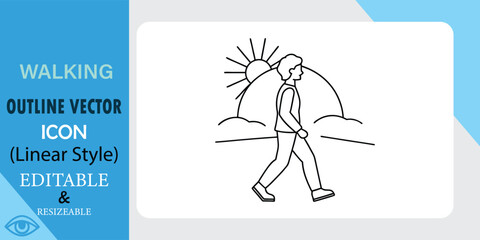 Walking Outline Vector Icon in Linear Style with Editable Properties