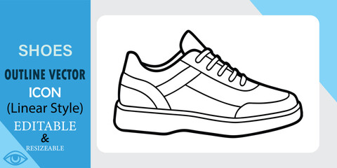 Outline vector icon of sneakers in linear style design