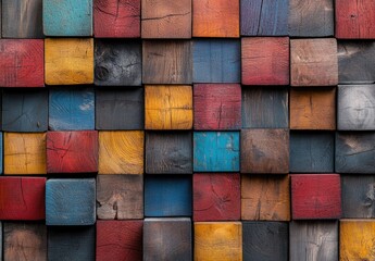 Colorful wooden block wall art