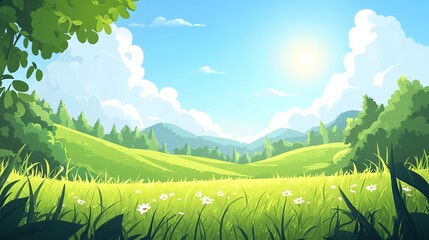 Vibrant Spring Vistas: New Bright Natural Scenery – Spring Blue Skies, White Clouds, and Sunlit Vast Grasslands in Breathtaking Landscape Maps