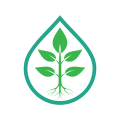 Plant in Water Drop Logo Vector Eco Growth and Roots Symbol Design.