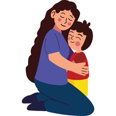 Mother's Warm Embrace: In this heartwarming illustration, a mother and child share a tender moment of closeness, highlighting the bond of family and the sweetness of parental love.