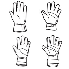 Obraz premium A set of four detailed racing gloves silhouettes in black and white illustration for protection and safety equipment design