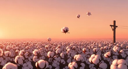 Cotton Field Sunset: Serene Landscape of Harvested Crops at Dusk for Abolition Day