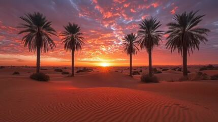 Fototapeta premium Desert Sunrise with Palm Trees