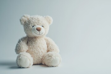 Obraz premium Soft, cream-colored teddy bear sits, facing forward