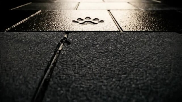 Dog Paw Print on Sidewalk Tile