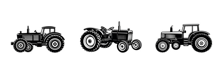 Vintage Farming retro Tractor Vector Agricultural Machinery Silhouette for Field Work design set and bundle 