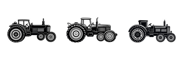 Vintage Farming retro Tractor Vector Agricultural Machinery Silhouette for Field Work design set and bundle 