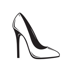 Elegant black and white silhouette of a stylish women's high heel shoe suitable for fashion designs and templates