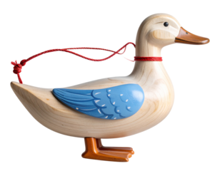 Vintage Wooden Toy Duck with Pull String, Transparent Background.