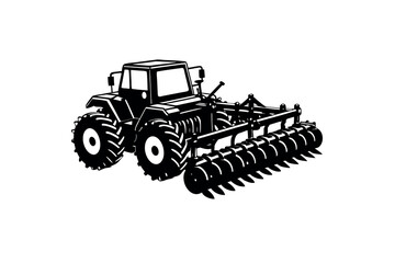 Retro Field Tractor Silhouette Vector Vintage Agricultural Machinery Clipart design