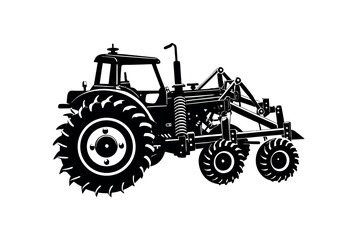 Retro Field Tractor Silhouette Vector Vintage Agricultural Machinery Clipart design