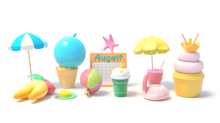 Celebrating August with Playful Summer Holiday Icons in Pastel Colors