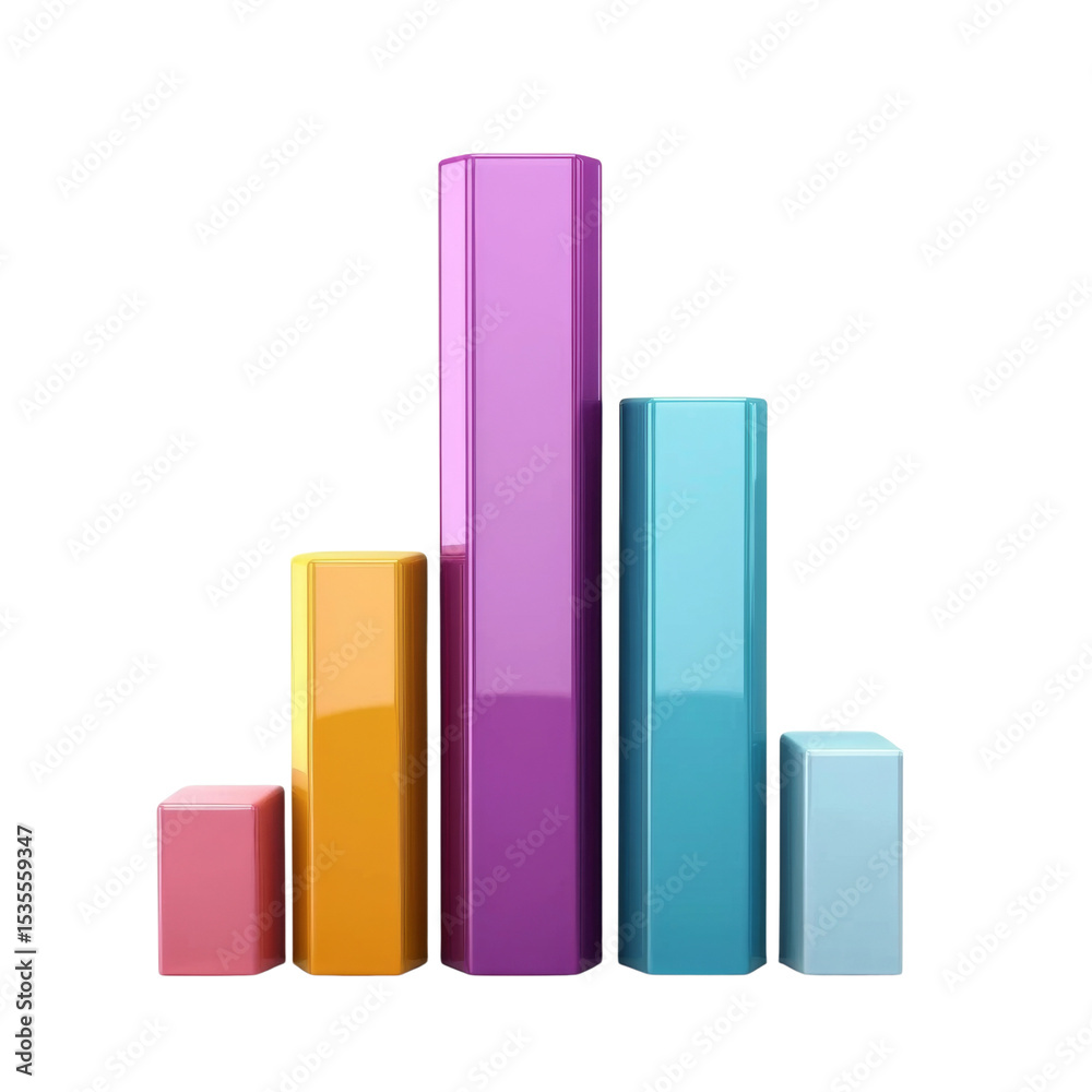 Aufkleber Colorful 3D bar graph representing data visualization with varying heights. vibrant colors include pink, orange, purple, blue, and teal, showcasing modern design