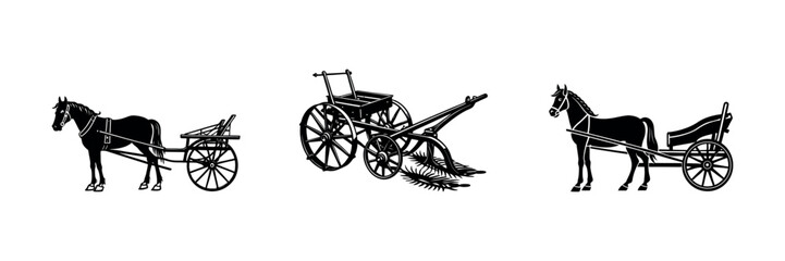 Fototapeta premium Farm Machinery Silhouette Vector – Harvest Tools and Rural Equipment Clipart Set design