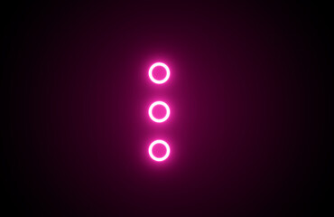 Neon see more detail icon on black background. Bright more details button. Push to get more icon dots symbol. Three points in circle with filled, thin line. Bright More icon. More button icon