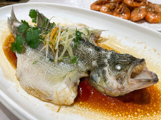stamed bass on a plate