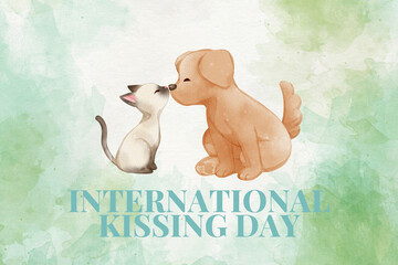 Cute Cat Kissing Dog for International Kissing Day