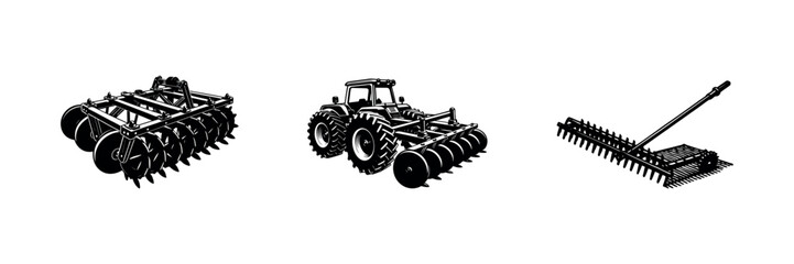 Farm Machinery Silhouette Vector &ndash; Harvest Tools and Rural Equipment Clipart Set design