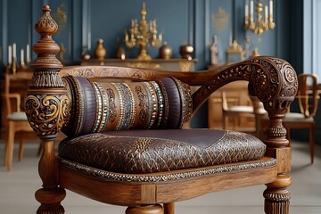 Royal chair with dragon carved details high resolution image