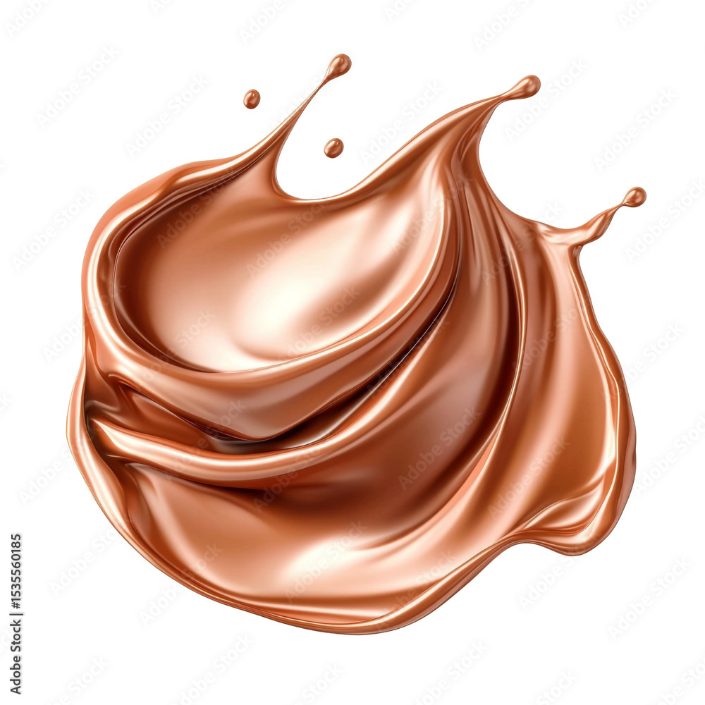 Aufkleber Smooth copper liquid splash with glossy texture and dynamic flow, creating artistic and vibrant visual effect. Perfect for backgrounds or design elements