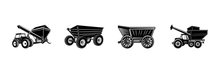 Farm Machinery Silhouette Vector – Harvest Tools and Rural Equipment Clipart Set design