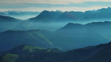 Aerial view of mountains under mist morning