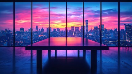 Obraz na płótnie Canvas Empty table, city sunset, panoramic view