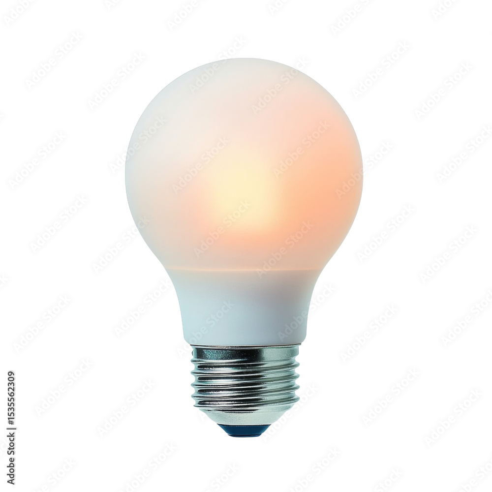 Poster glowing led light bulb with soft orange hue, perfect for creating warm ambiance in any space. this e