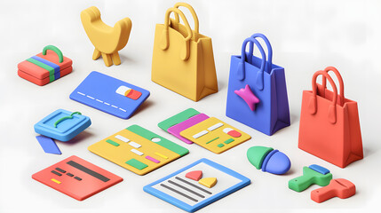 Colorful Shopping Bags and Credit Cards Arranged for Online Commerce Concept