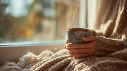 woman holding cup of hot tea
