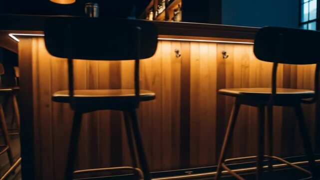Empty Bar Stools at Wooden Counter