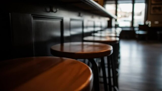 Empty Bar Stools by Window in Cafe