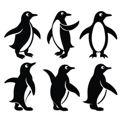 Naklejka premium A collection of cute and playful black and white penguin illustrations on white background
