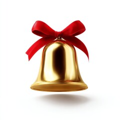 A shiny golden bell tied with a bright red ribbon. This festive image captures the spirit of celebration. Perfect for holiday themes and decoration purposes. Add joy to your projects. AI