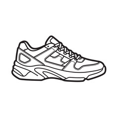 Stylish outline illustration of a modern chunky sneaker shoe footwear design presented in a clean monochromatic silhouette